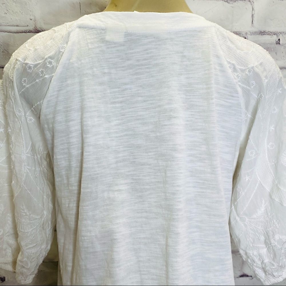 Anthropologie Maeve Bridey White Embroidered Puff Sleeve U-Neck Cotton S - Picture 4 of 9
